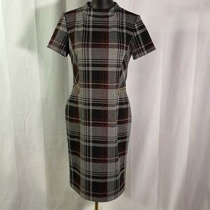 Tahari Plaid Midi Dress - Black, Gray, Red